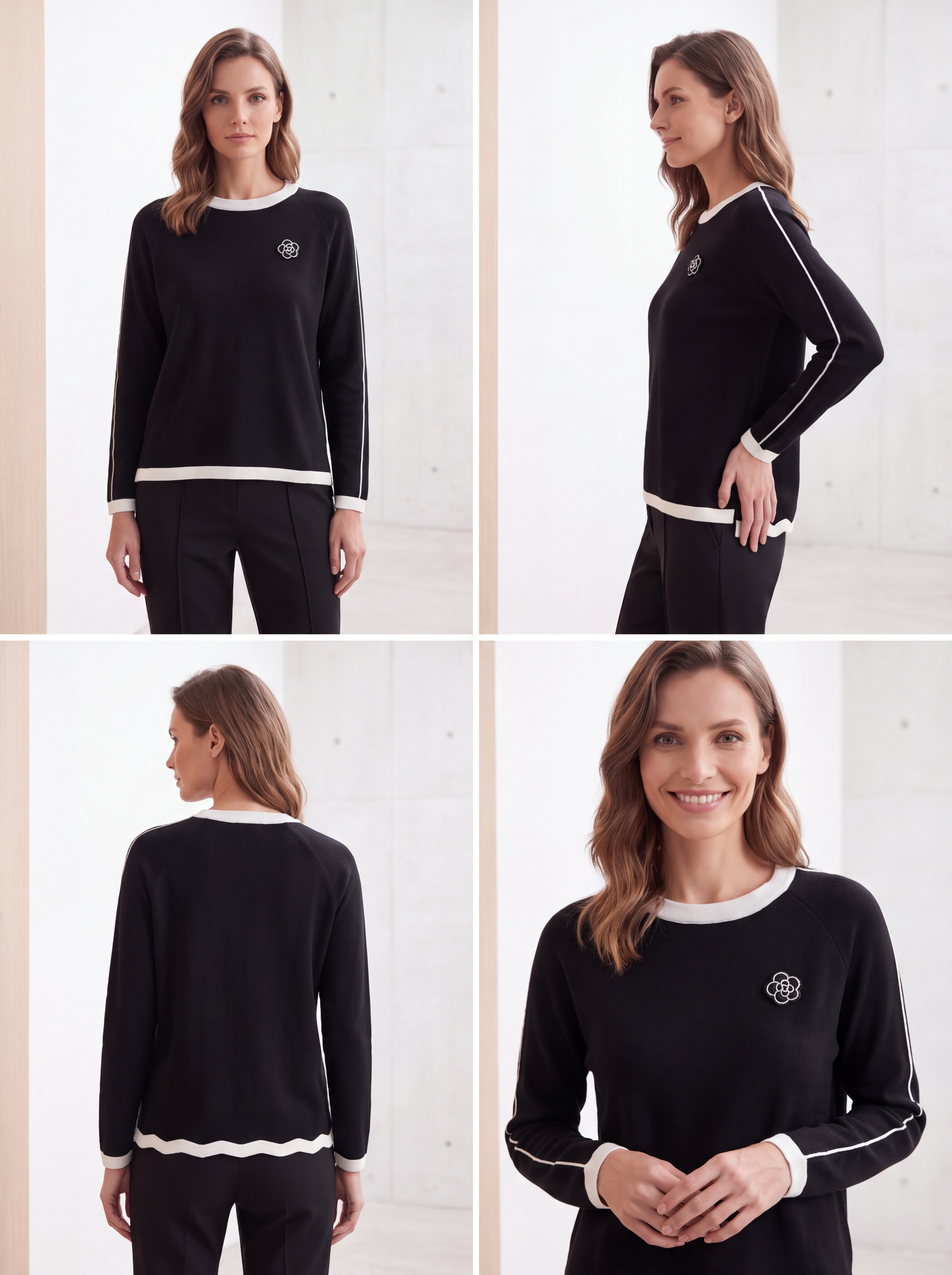 Dámsky elegantný pulóver s kvietkom CHICLINK BLACK Čierny s.WEAR 4
